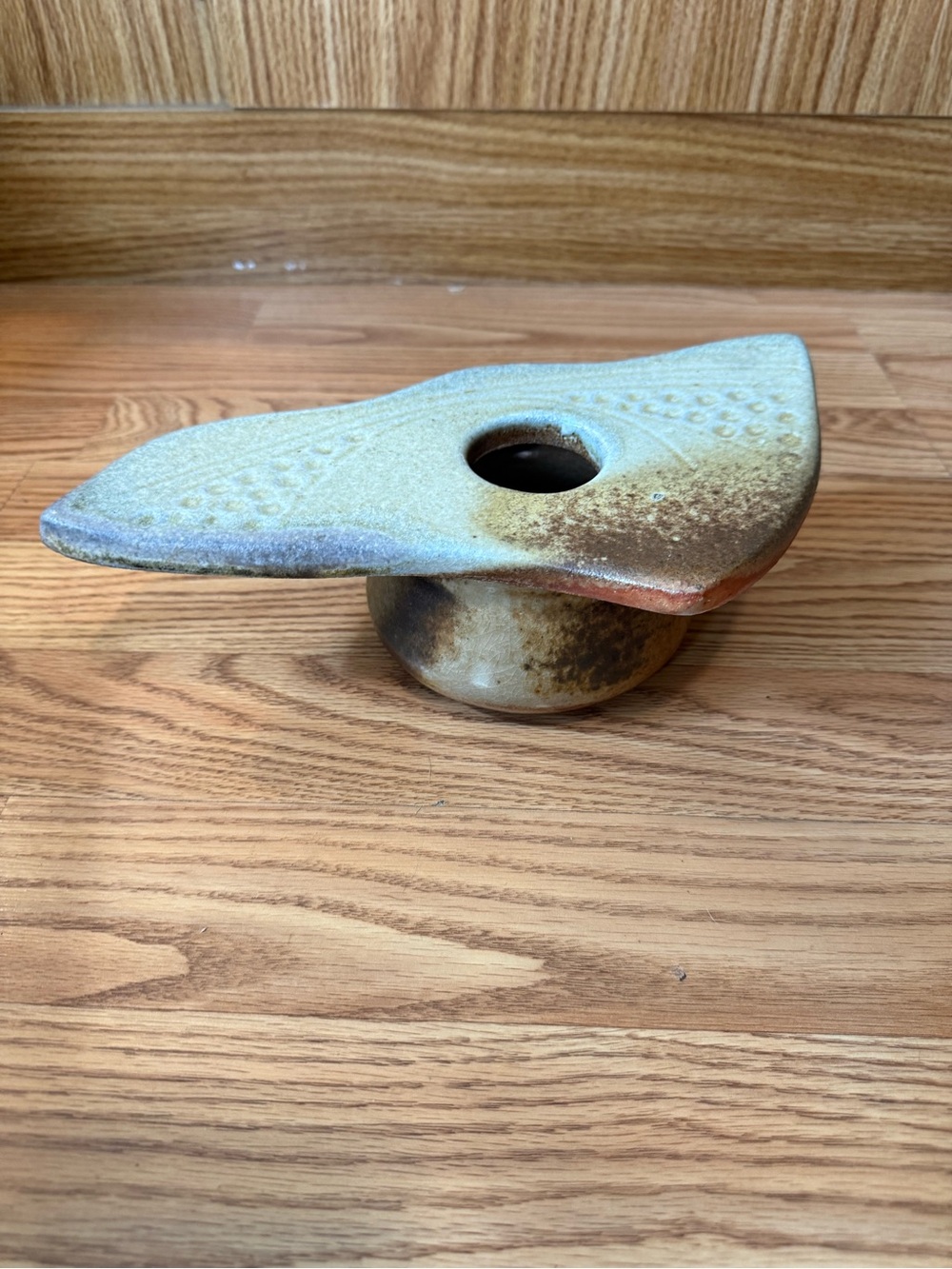Handcrafted Ceramic Ikebana Vase in Beige and Brown& Blue Freeform design - Picture 2 of 4